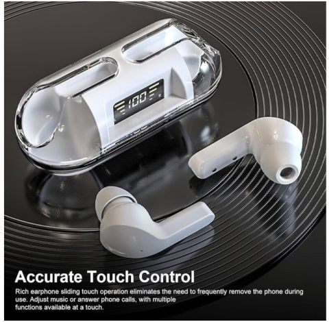 TWS Wireless Earbuds Transparent Case LED Display Touch Control Bluetooth 5.3